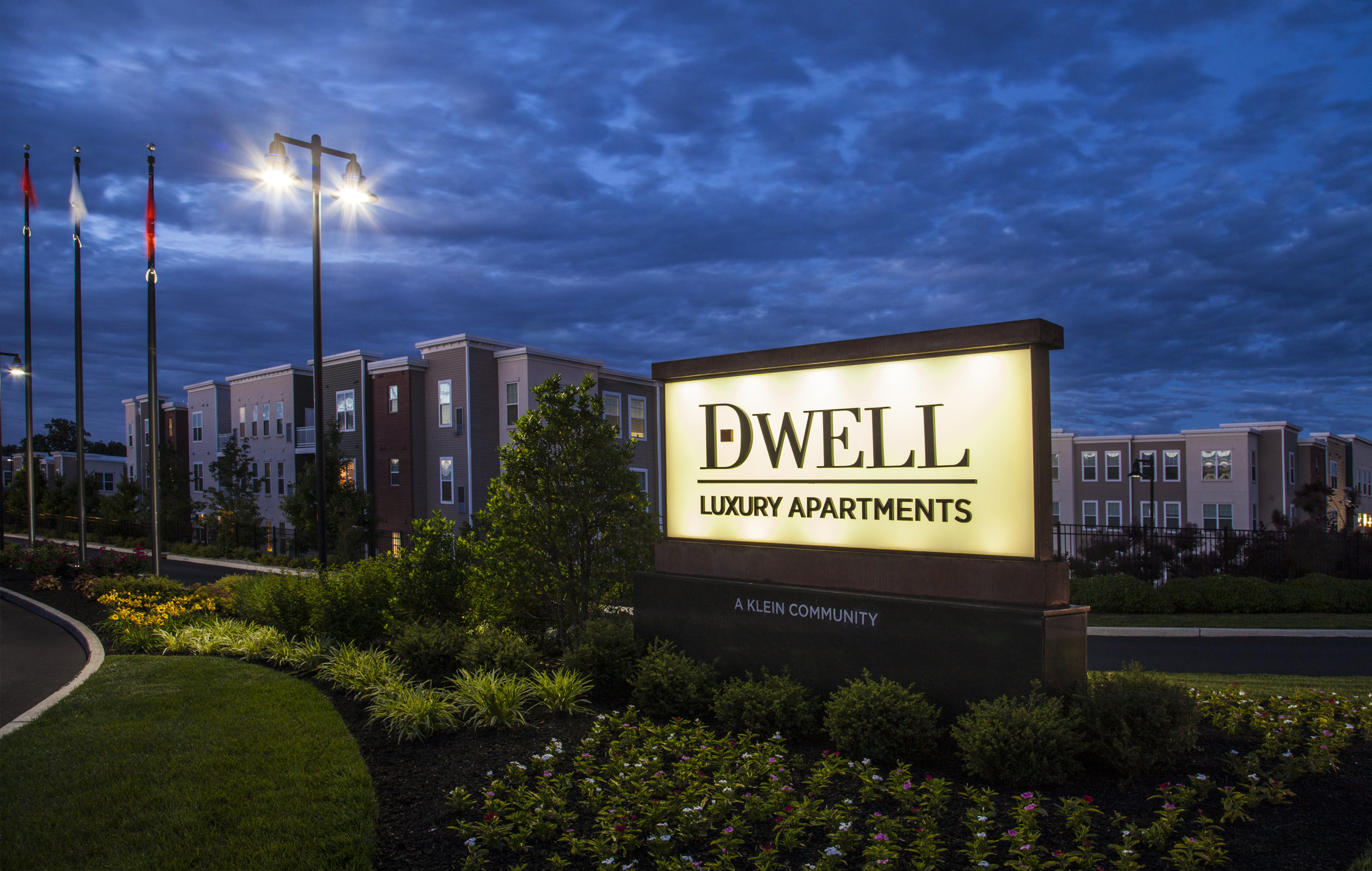Dwell Cherry Hill illuminated entrance monument by advertising agency in Philadelphia