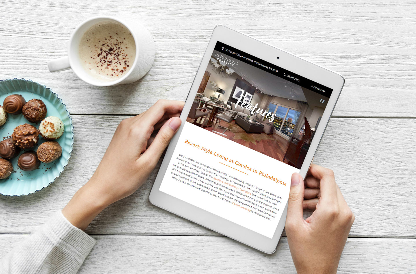 The Residences at Dockside website design on ipad by advertising agency in Philadelphia